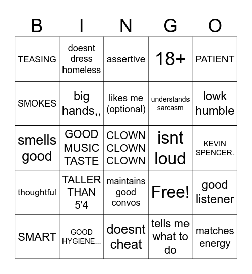 mius type!!!! Bingo Card