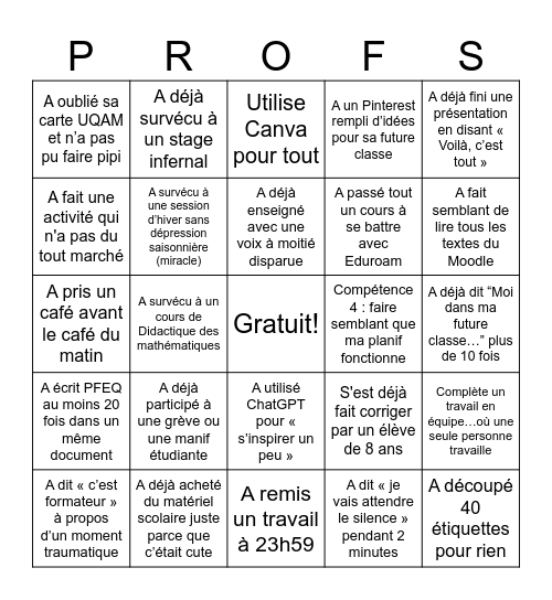 Les grands classiques de l’éducation Bingo Card