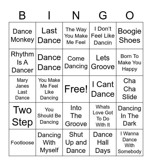 Dance It Out Bingo Card