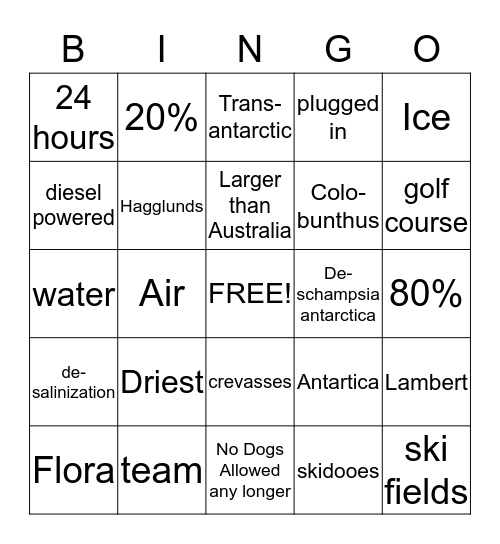 Antartica Bingo Card