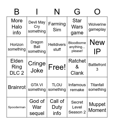State of Play Bingo Card