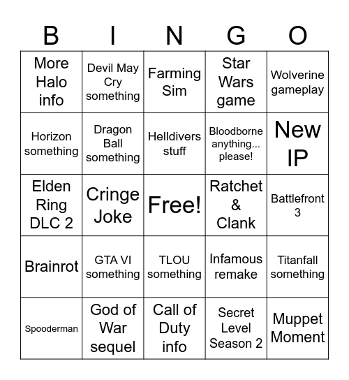 State of Play Bingo Card