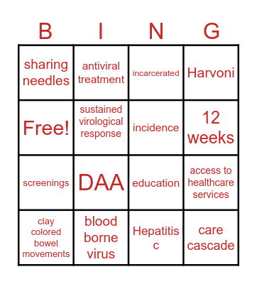 Hepatitis C Bingo Card