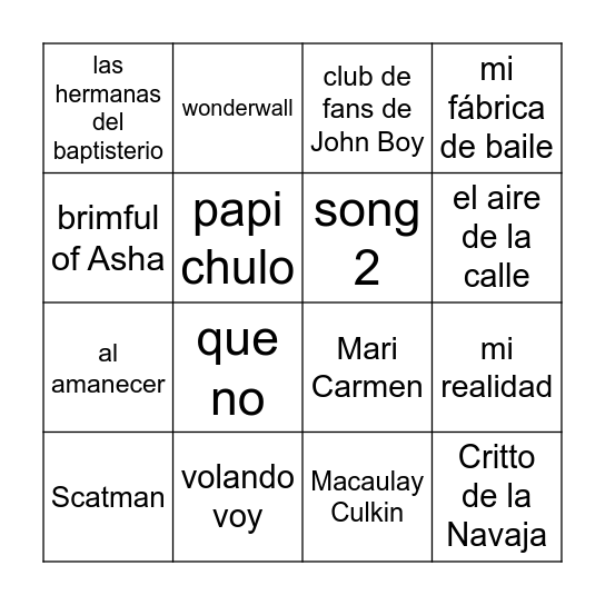 The Puretas Bingo Time Bingo Card
