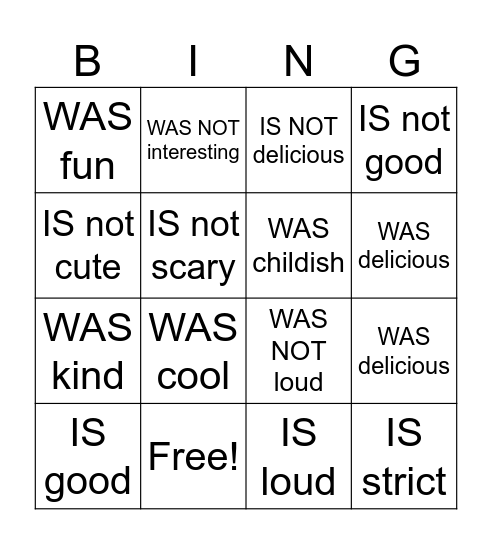 Adjective Conjugation Bingo Card