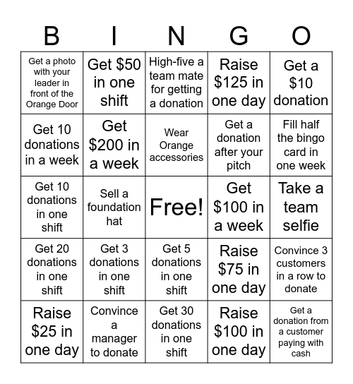 Orange Door Bingo Card