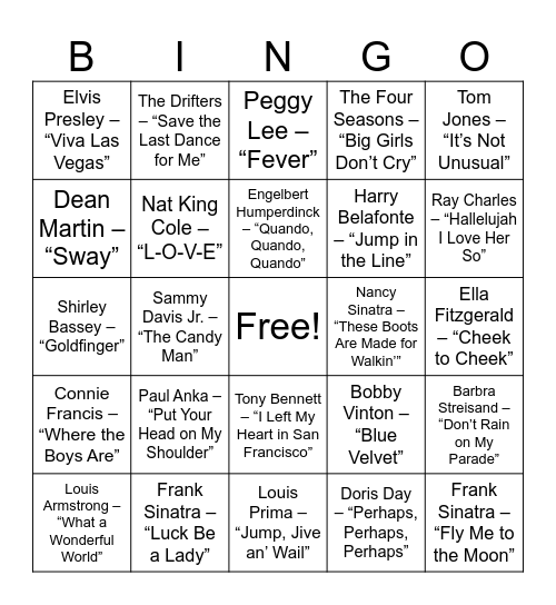 “Luck Be a Lady” (Classic Crooners & Casino Vibes) Bingo Card