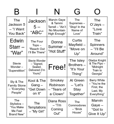 “Monte Carlo Motown” (Feel-Good ’60s & ’70s) Bingo Card