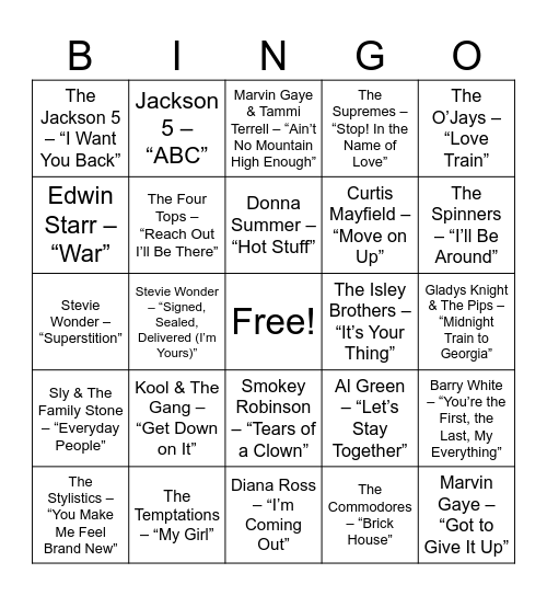 “Monte Carlo Motown” (Feel-Good ’60s & ’70s) Bingo Card