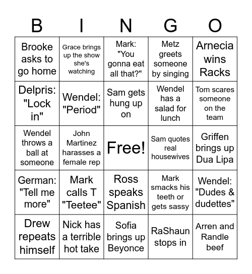 Merc Team Bingo Card