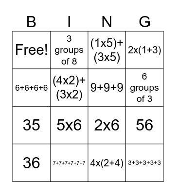 Multiplication Order Bingo Card