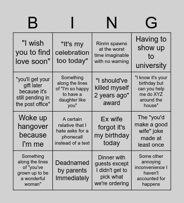 Despair's birthday Bingo Card