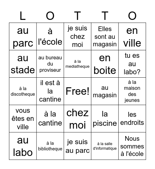 t'es branché unit 3 lesson c Bingo Card