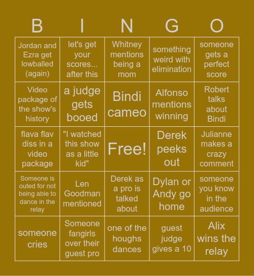DWTS Bingo Card