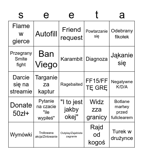 napierdol sie Bingo Card