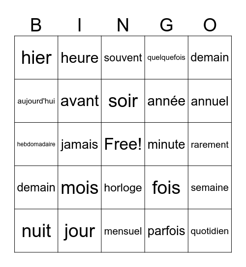 Le Temps Bingo Card