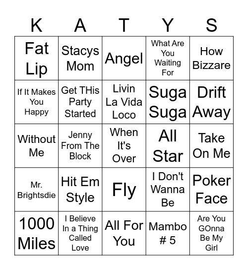 Y2K POP THROW BACKS Bingo Card