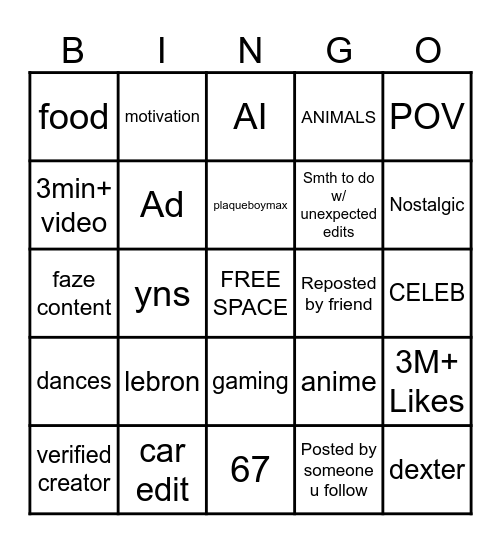 SGxNinja TikTok Bingo Card