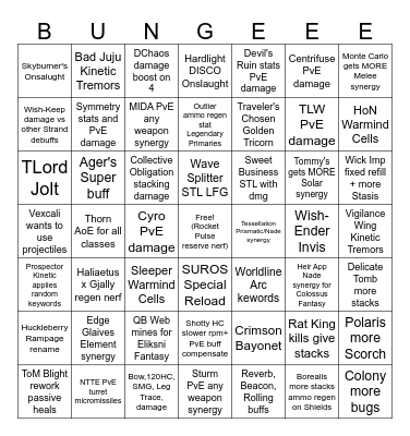 D2 Weapon Patch Notes Predictions Bingo Card