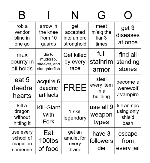 ronin skyrim bingo Card