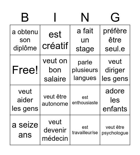 Trouve quelqu'un (de différent!) qui Bingo Card