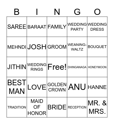 NEWLYWED BINGO Card