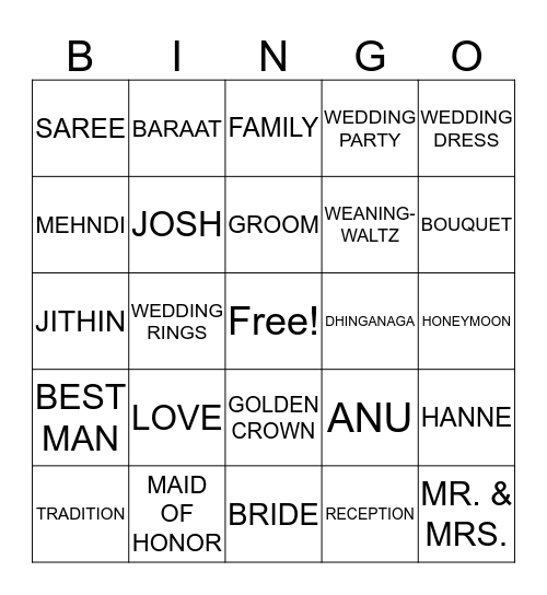 NEWLYWED BINGO Card