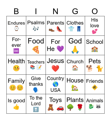 Thankful Bingo Card