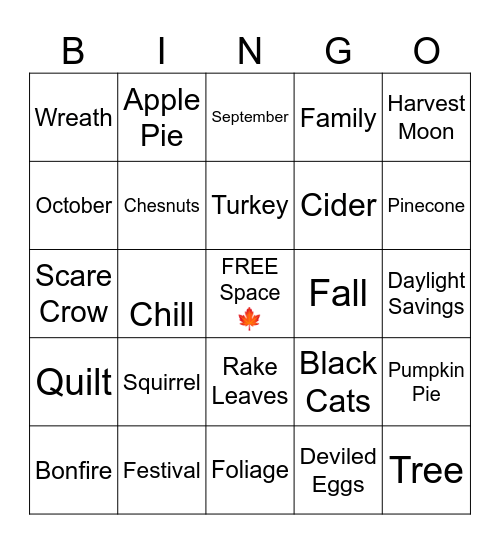 Autumn Bingo Card