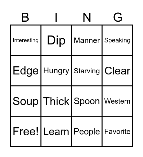 Conversation Bingo Card