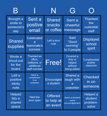 Handley Kindness BINGO Card