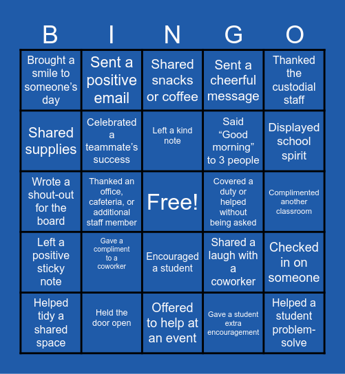 Handley Kindness BINGO Card