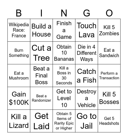 The Video Game Bingo Card
