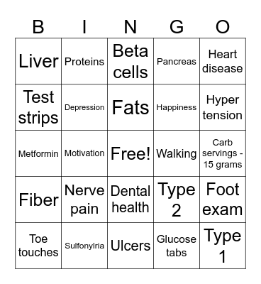 Diabetes Bingo Card