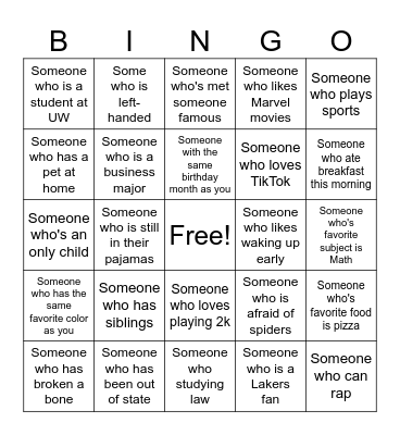Human Bingo Card