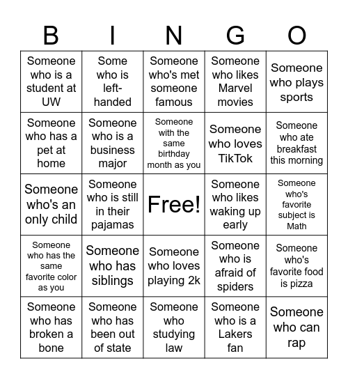 Human Bingo Card