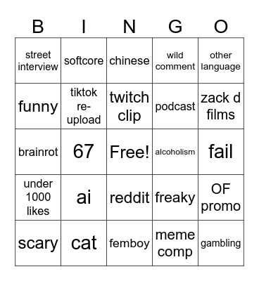 instagram Bingo Card
