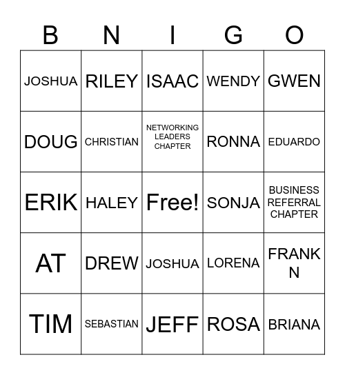 BNI FOOTHILLS CHAPTER Bingo Card