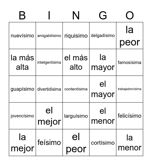 VHL 2.4 Superlativos absolutos Bingo Card