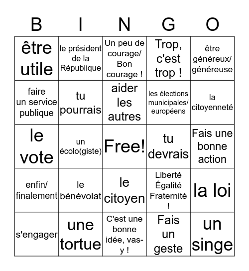 Unité 9 Bingo Card