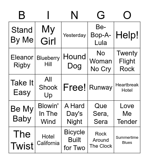 Musical Bingo! Bingo Card