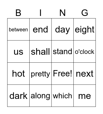 High Frequency Words Bingo Card