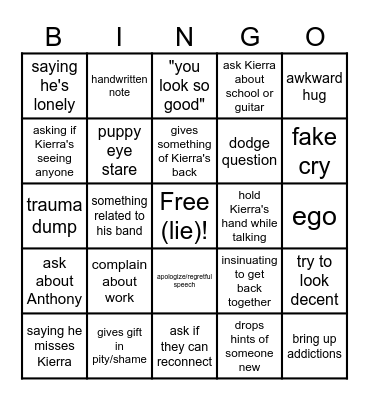 Sharter bingo Card