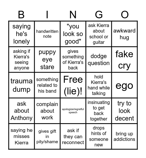 Sharter bingo Card