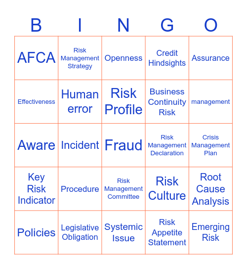 Risk Awareness Week Bingo Card