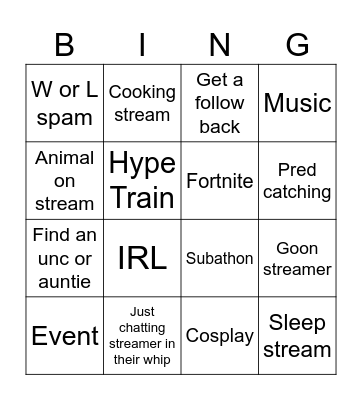 Twitch Bingo Card