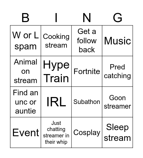 Twitch Bingo Card