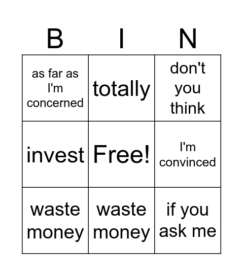 Opinions Bingo Card