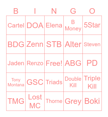 Melee Turfs Bingo Card