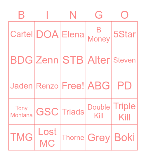 Melee Turfs Bingo Card